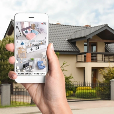 Boulder vivint phone display of cctv live feed in front of a house